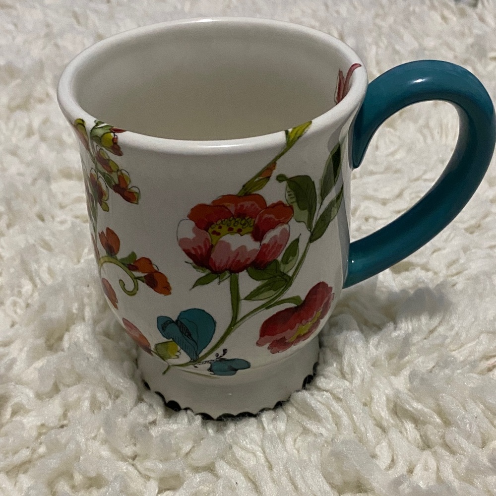Cost Plus World Market elegant Floral Mug Teal Handle NWOT for tea or coffee